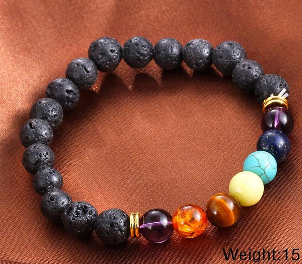 Hot Selling Unisex volcano Chakra Energy Bracelets Natural Lava Stone Bracelets 8mm Colorful Beads Bracelets Free Shipping