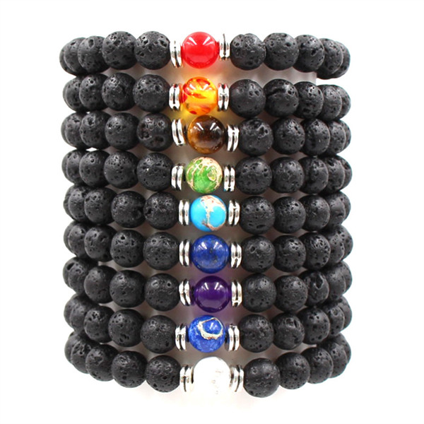 8 style Natural Black Lava Stone Beads Elastic Bracelet turquoise Diffuser Bracelet Volcanic Rock Beaded Hand Strings brads bracelets