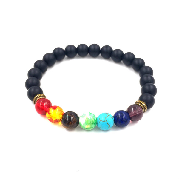 Black Lava Volcanic stone 7 Chakra Bracelet,Natural Stone Yoga Bracelet,Healing Reiki Prayer Balance Buddha Beads Bracelet