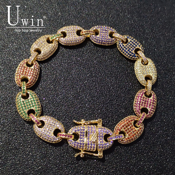 UWIN Coffee beans Bracelet Puffed Marine Chain 13mm Hip hop Gold Silver Link Fashion Punk Choker Charms Jewelry 7inch 8inch