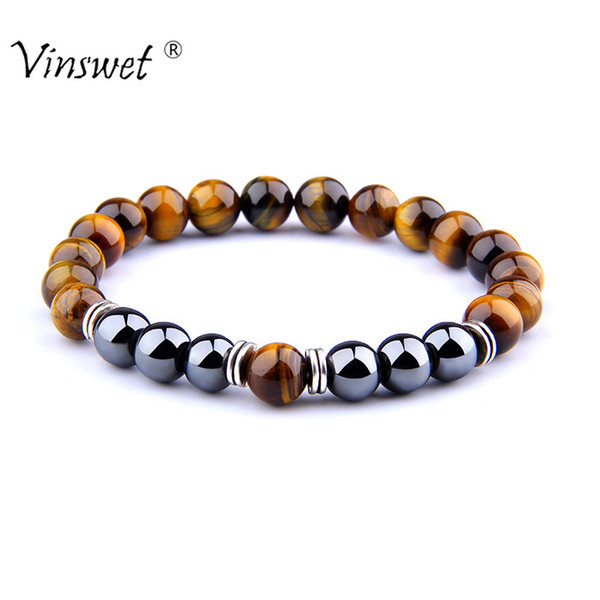 New Fashion Tiger Eye Stone Bracelet Men Fashion Hematite Beads Strand Bracelet for Women Charm Jewelry Pulseira Hombres