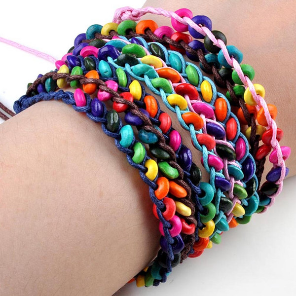 100pcs Women Leather Rope Woven Bracelets Handmade Charms Bracelets Resin Beads Jewelry Beaded Fashion Jewelry 5 Colors