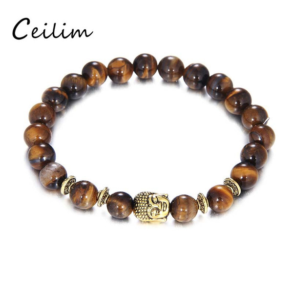 2017 8mm Tiger Eye Beads Bracelet Fashion Jewelry Wholesale Natural Stone With Buddha Charm Stone Beads Men Bracelets & Bangle Lion & Leopar