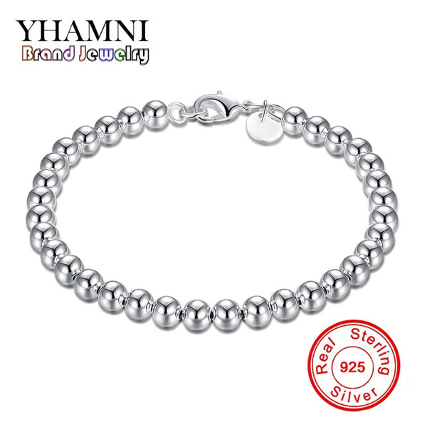 YHAMNI Real 925 Sterling Silve 6MM Chain Bead Bracelet Fashion Charm Women Jewelry Wedding Birthday Gift H114