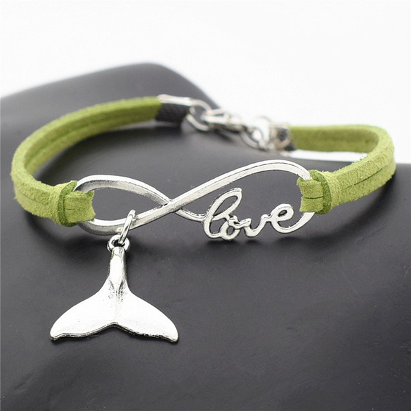 AFSHOR New Personality Cute Birthday Gifts Antique Silver Sea Animal Whale Tail Charm Fashion Women Men Infinity Love Leather Bracelets