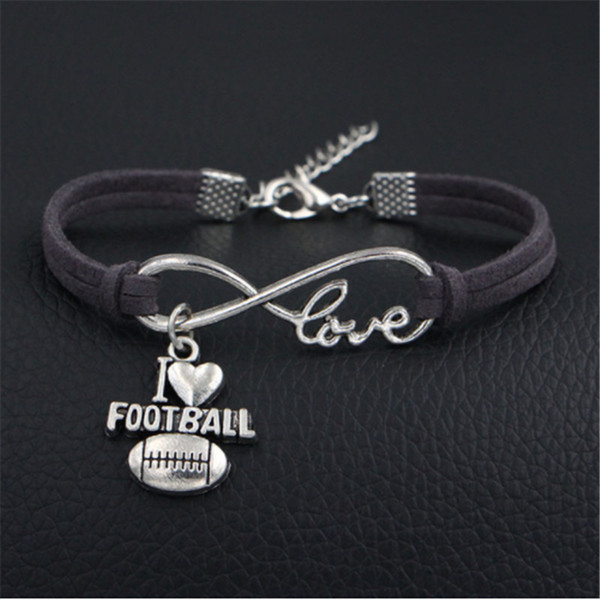 New Arrival 2018 New Simple Dark Gray Leather Infinity I Love Football Heart Bracelets Bangles Original Multi-layer Winding Women Men Jewery