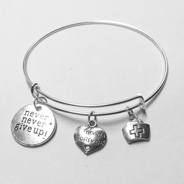 New expandable wire cuff bangles bracelet handmade Never Never Give Up Friends Forever Heart Medicine box diy quote jewelry women men gifts