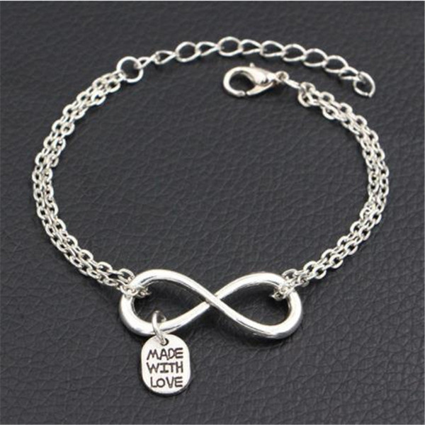 Fashion Double Infinity Love Made With Love Tag Pendants Charm Fine Bangles Bracelets For Women Men Link Chain DIY Making Jewelry Best Gifts