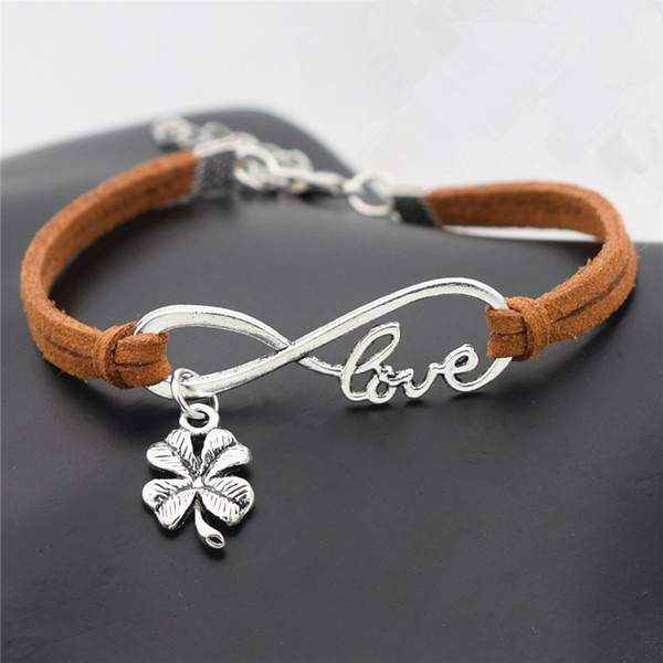 2018 Fashion New Handmade Brown Leather Rope Bracelets Womens Simple Classic Infinity Love Clover Pendant Charm Bangles For Men Jewelry Gift