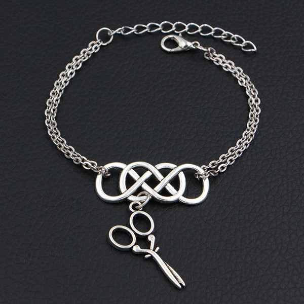 Handmade Double Infinity Love Barber Scissors Scalpel Pendant Charm Bracelets & Bangles Silver Link Chain Jewelry 2019 Women Men Accessories