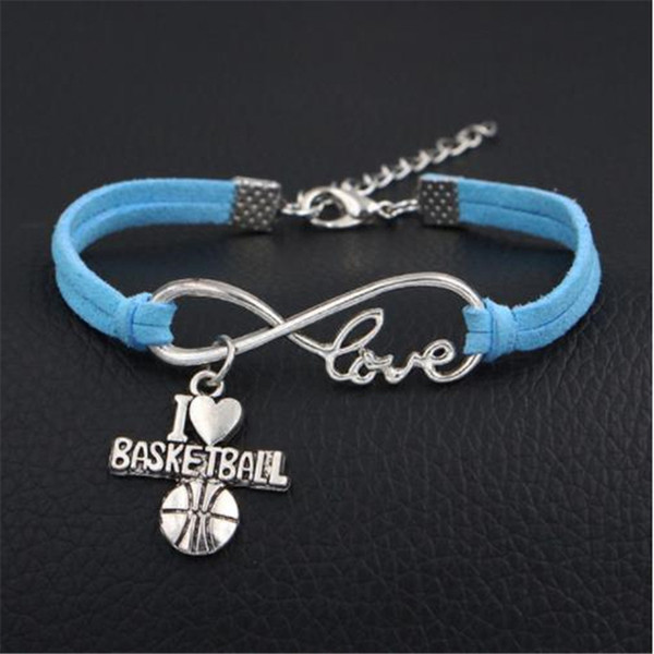 Classic Trendy Summer New Fashion Infinity I Love Basketball charm bracelet & Bangles Blue Leather Rope Jewelry for women men Christmas gift