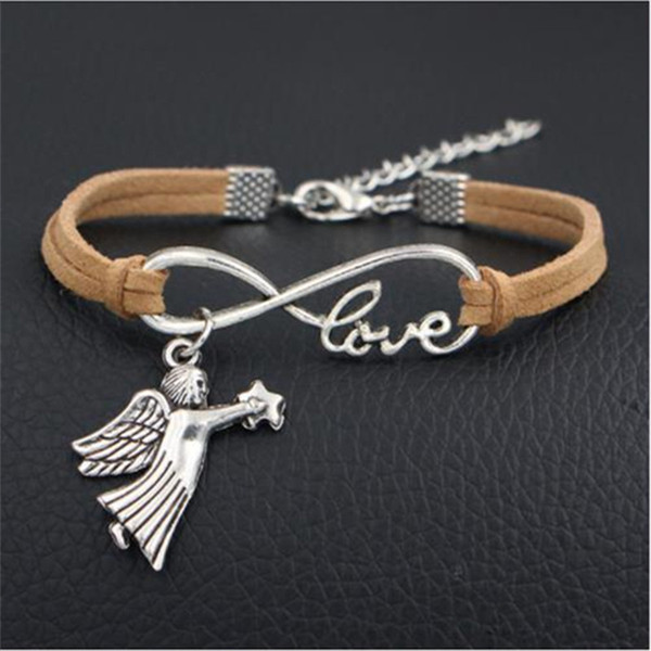 Fashion Infinity Love Angel Wing Star Rope bracelet bangle Hand-woven 12 Color silver Beige Korean Velvet leather Wrap Jewelry For Women Men