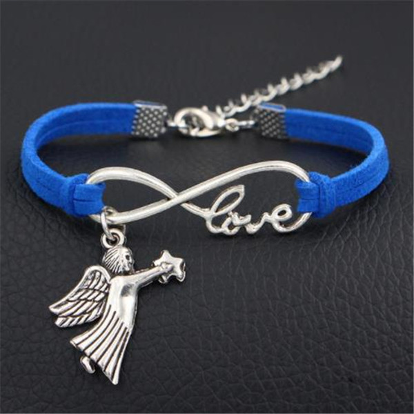 2018 Fashion Dark Blue Leather Suede Link Chain Bracelets Bangles Handmade Gift Charm Infinity Love Angel Wing Star Shape Jewelry Women Men