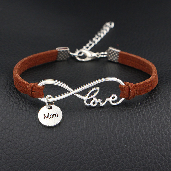 2018 New Fashion Luxury Classic Brown Leather Bracelet Diy Charm High Quality Stone Infinity Love Mom Bangle For Women Men Jewelry Best Gift