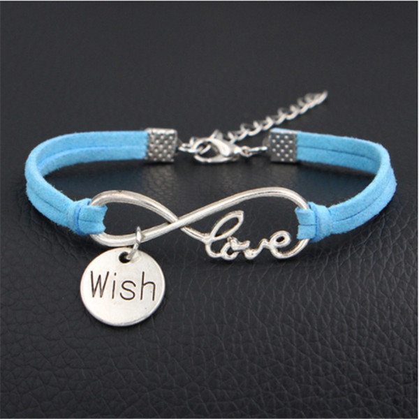 Hot Design Fashion Multiple Layers Blue Leather Suede Charm Bracelet & Bangles For Women Men Infinity Love Wish New Style Party Jewelry Gift