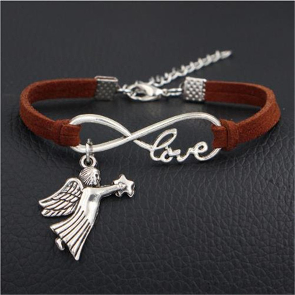 Authentic Silver Plated Infinity Love Angel Wing Star Charm Bracelets Dark Brown Leather Velvet Suede Wrap Bangles For Women Men DIY Jewelry
