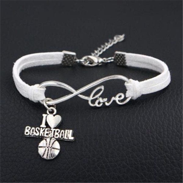 Couples Infinity I Love Basketball Distance Bracelets Bangles Classic Natural White Leather Rope Wrap Jewelry for Men Women Best Friend Hot