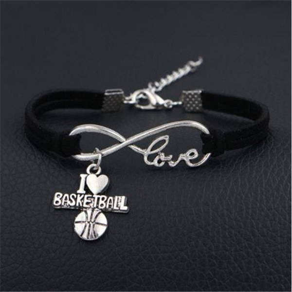 Wholesale New Infinity I Love Basketball Braided Wrap Charm Bracelets & Bangles Black Leather Suede Rope Cuff Vintage Jewelry For Men Women