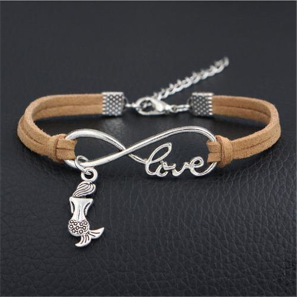 Punk Lovely Retro Charm Simple Infinity Love Mermaid Elasticity Bracelets Beige Leather Rope Bangles Party Jewelry Accessories For Women Men