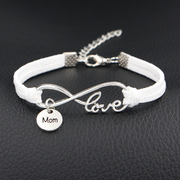 Fashion Infinity Love Mom Couples Charm Bracelets Bangles Bohimia Multilayer Trendy White Leather Jewelry For Women Men Pulseira Feminina