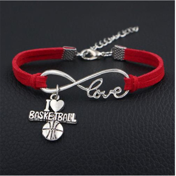 12 Colors Colourful Infinity I Love Basketball Bracelets Bangles Red Leather Rope Charm Friendship Jewelry Women Men Lover Strench Jewelry