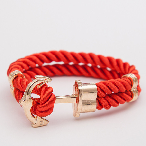 Women Men Lovers Fashion Handmade Red Leather Rope Cuff Adjustable Bracelets & Bangles Gold Alloy Anchor Accessories Girls Boys Jewelry Gift