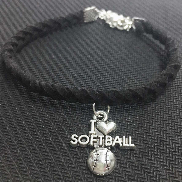 Newest Luxury Silver Color Softball Pendant Accessories Bracelets For Womens Mens Handmade Black Leather Suede Velvet Rope Jewelry Wholesale