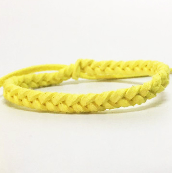 Simple Design Handmade Yellow Leather Suede Velvet Rope Cuff Bracelets & Bangles Mujer For Women Men Girl Boy Statements Charm Jewelry Gifts