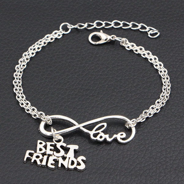 2019 Brand New Fashion Double Infinity Love Best Friends Pendant Bracelets With Link Chain Cuff Diy Charm Bangles For Women Men Jewelry Gift