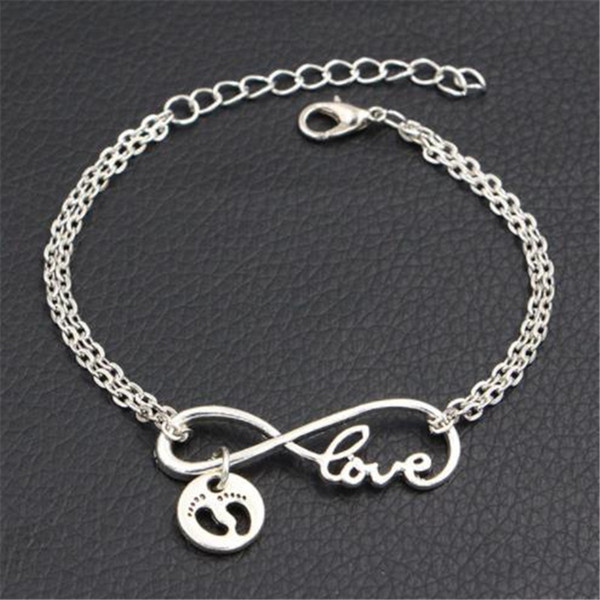 Handmade Double Infinity Love Baby Little Feet Footprint Round Pendant Charm Wrap Bracelets & Bangles Chain Adjustable Jewelry For Men Women