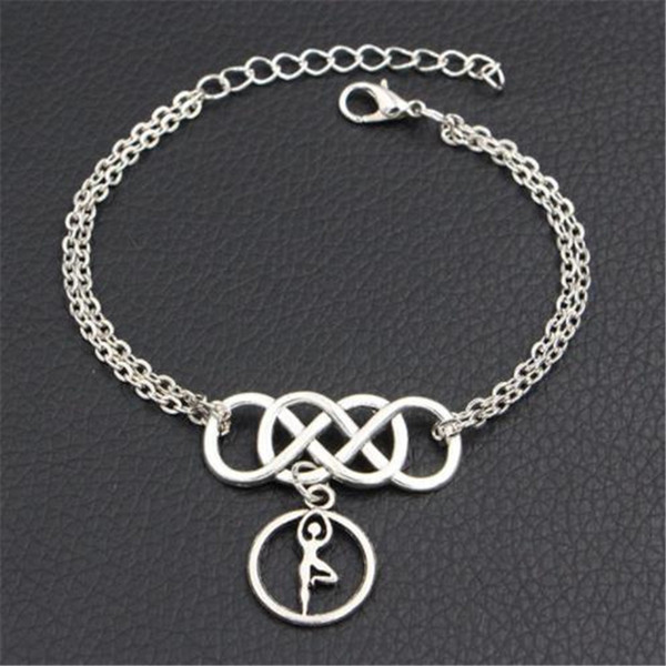 Hot Sell Unisex Vintage Handmade Double Infinity Love Ballet Gymnastics Posture Chakra Yoga Pendant Bracelets Women Men Chains Jewelry Gifts