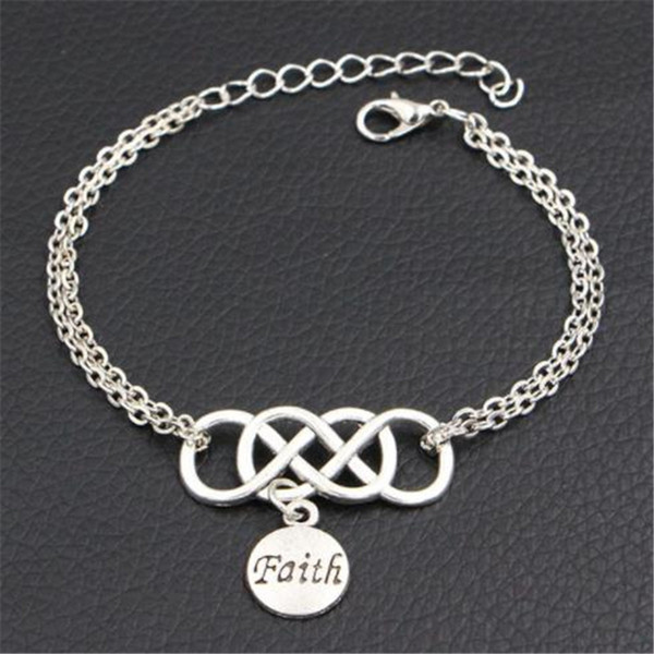 Handmade Double Infinity Love Letter Faith Pendant Charm Bracelets & Bangles Women Men Link Chain Diy Statement Friendship Cuff Jewelry Gift