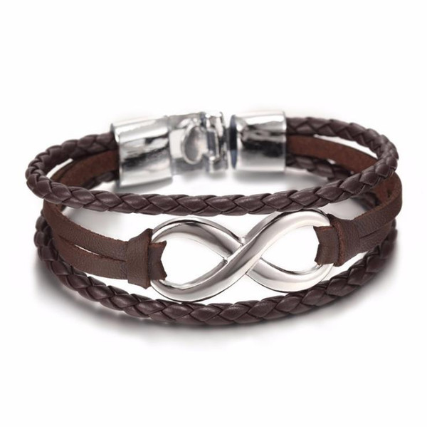 Trendy Infinity Suede Button Charm Bracelets Handmade Brown Cowhide Genuine Leather Rope Cuff Bracelets & Bangles for Women Men Jewelry Gift