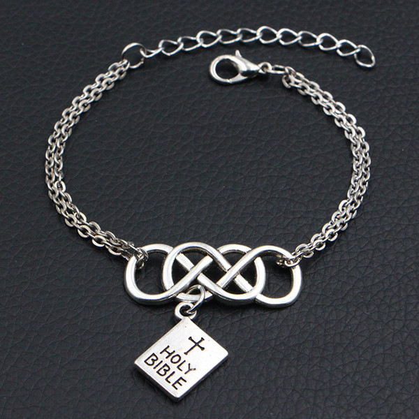 Double Infinity Love HOLY BIBLE Book Cross Pendants Charm Bracelets Minimalist Link Chain Adjustable Cuff Lucky Jewelry For Women Men Lovers