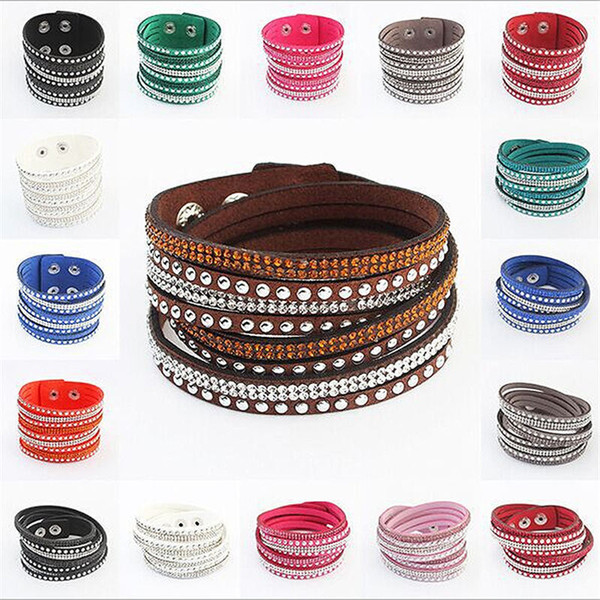 Bohemian Multilayer Wrap Charm Bracelet & Bangles Deluxe Leather Sparkling Crystal Women Men Sandy Beach Fine Wristbands DIY Jewelry Pulsera