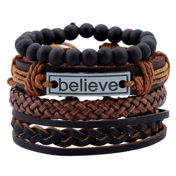 2019 Bohemia Holiday Believe Beaded Bracelets Women Men Jewelry Multilayer Leather Rope Adjustable Length Cuff Charm Bangles Pulseras Hombre