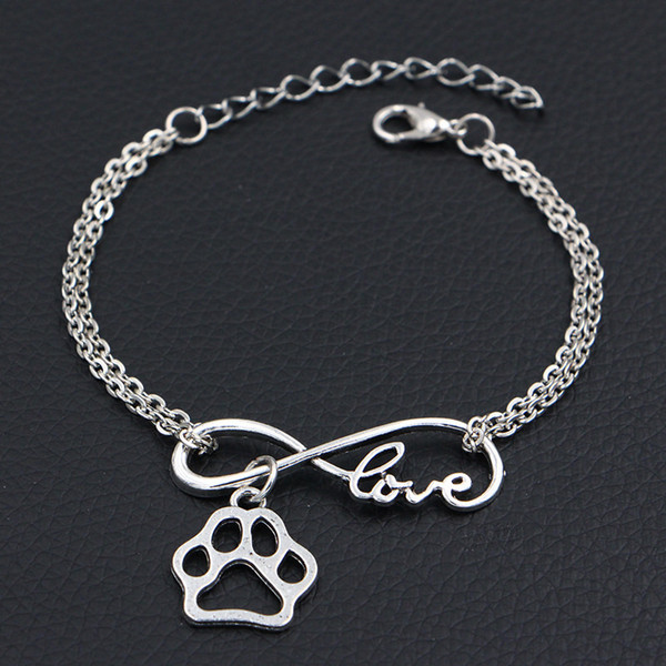 Bohemian Double Infinity Love Cat Dog Paw Prints Pet Footprint Pendant Jewelry for Women Men Handmade Link Chain Bracelets Bangles Pulseiras