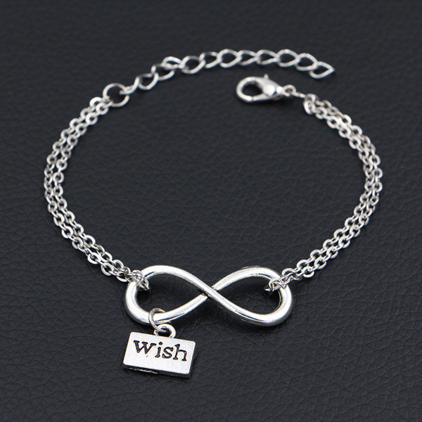 Vintage Double Infinity Love Best Wish For You Tag Pendant Bracelets Bangles for Women Men Wrap Punk Link Chain Jewelry Valentine's Day Gift