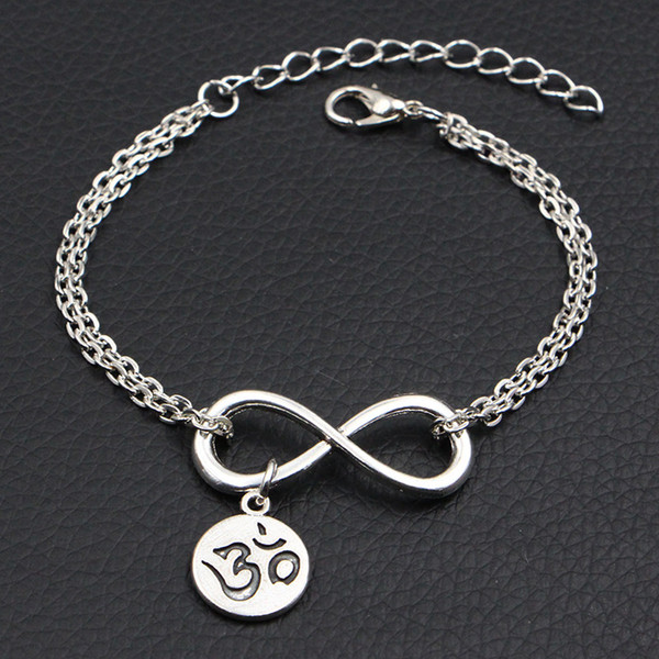 Handmade Double Infinity Love Buddhist 3D Ohm Aum Yoga OM Symbol Pendant Charm Wrap Bracelet Link Chain Adjustable DIY Jewelry For Men Women