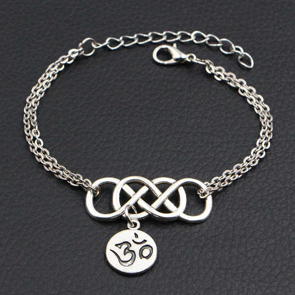 Bohemian Double Infinity Love Buddhist 3D Ohm Aum Yoga OM Symbol Pendant Bracelets Link Chain Statement Fashion Unisex Jewelry Drop Shipping