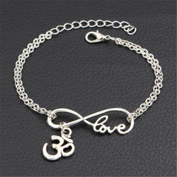 Silver Color Double Infinity Love Buddhist 3D Ohm Aum Yoga OM Symbol Pendant Charm Bracelets For Women Men Fine Handmade Link Chains Jewelry