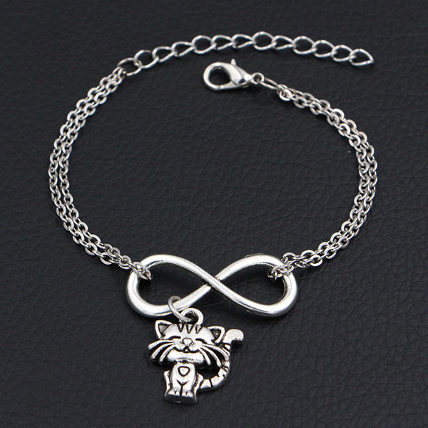 2019 New Women Men Fashion Link Chains Jewelry Cute Smile Cats Charms Bracelets Antique Silver DIY Handmade Infinity Love Adjustment Bangles
