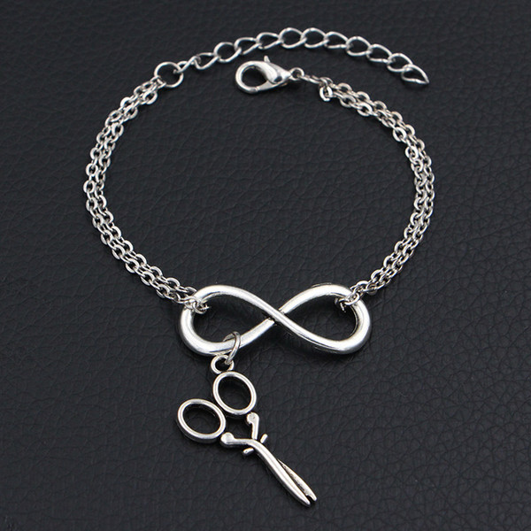 2019 Hot New Women Men Fashion Jewelry Barber Scissors Scalpel Charms Bracelets Antique Silver DIY Handmade Infinity Love Link Chain Bangles