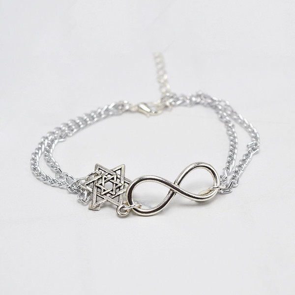 Women Men Infinity Star of David Pendant Charm Jewelry Silver Alloy Link Chain Handmade Summer Bracelets & Bangles New Design Gift Wholesale