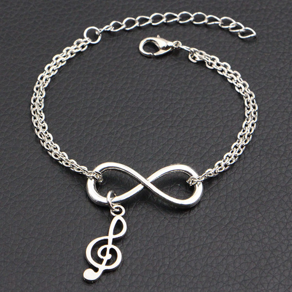 2019 Hot Trendy Infinity Music Note Charm Pendant Bracelets & Bangles for Women Men Delicate Silver Color Double Chain Handmade Jewelry Gift