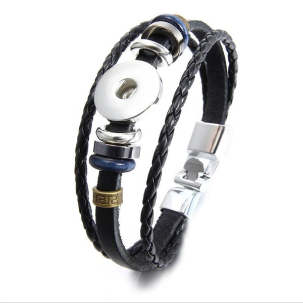 Hot Sale Fashion Metal Button Beaded Charm Brand Bracelets For Women Men European Style Black Cowhide Genuine Leather Rope DIY Jewelry Gifts