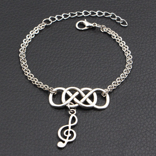 2019 New Arrival Alloy Double Infinity Love Music Note Pendant Charm Bracelets Bangles Full Handmade Link Chain Adjustment Cuff Jewelry Gift