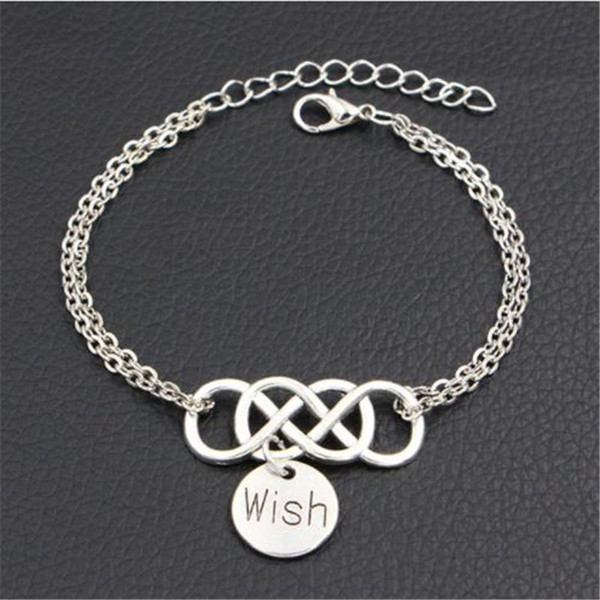 Fashion Summer Infinity Love Letter Best Wish For you Pendant Bracelets Handmade Charm Double Link Chain Vintage Jewelry For Women Men Gifts