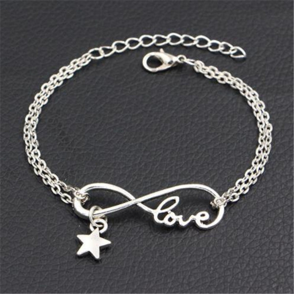 High Quality Double Infinity Love Five-pointed Star Pendant Bracelets & Bangles Punk Link Chain Female Male Best Friends Jewelry Accessories