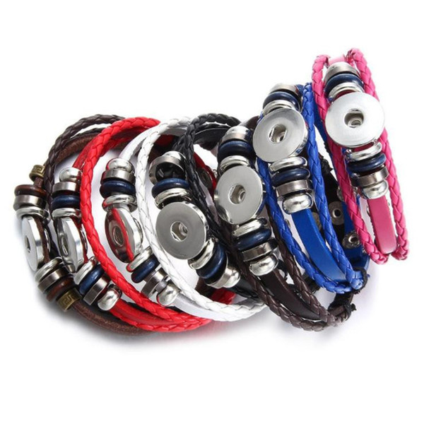 Silver Metal Button Beaded Brand Bracelet Pulseras European Fashion Multicolor Cowhide Genuine Leather Rope Charm Jewelry For Women Men Gift